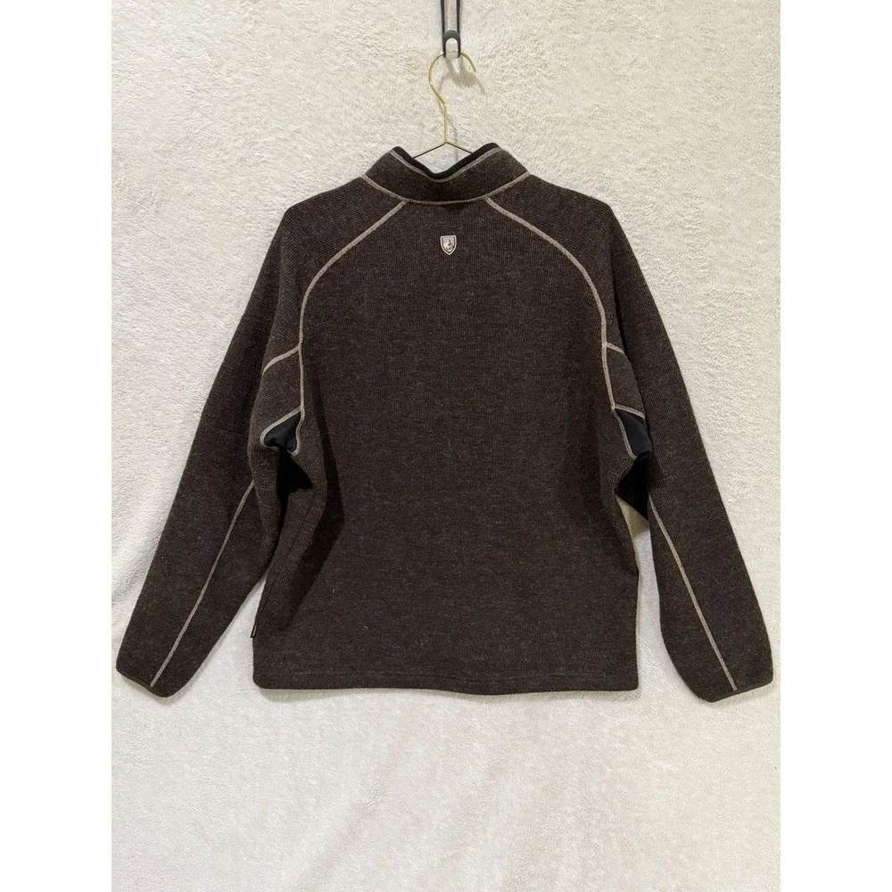 Kuhl Sweater Mens XL Brown Wool Blend Thor 1/4 Zip Thermal‎ Knit Pullover Lined